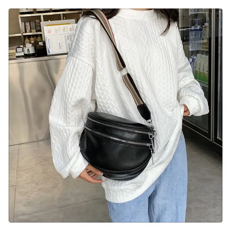 Black Crossbody Shoulder Bag with Striped Strap — feature 13