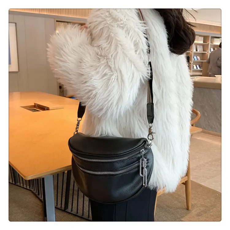 Black Crossbody Shoulder Bag with Striped Strap — feature 14