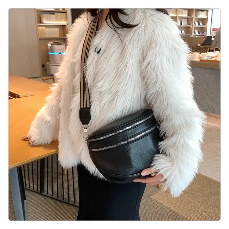 Black Crossbody Shoulder Bag with Striped Strap — feature 15