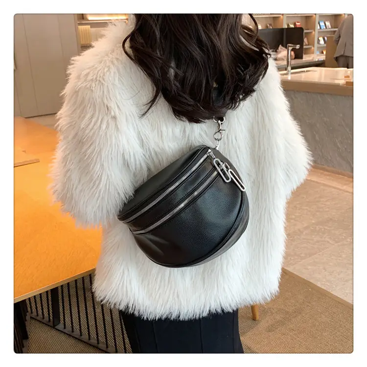 Black Crossbody Shoulder Bag with Striped Strap — feature 17