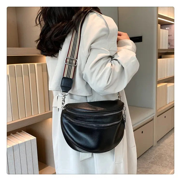 Black Crossbody Shoulder Bag with Striped Strap — feature 18