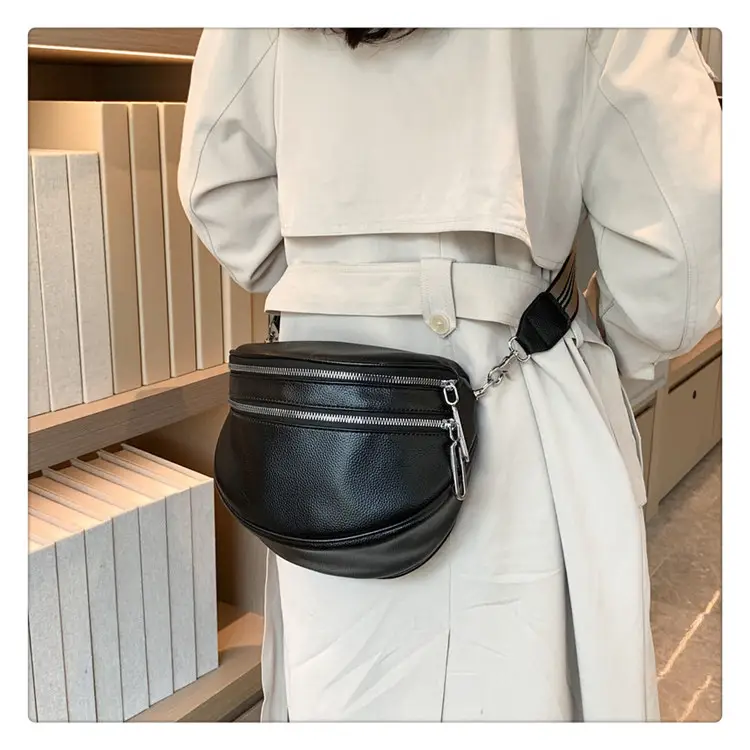 Black Crossbody Shoulder Bag with Striped Strap — feature 19