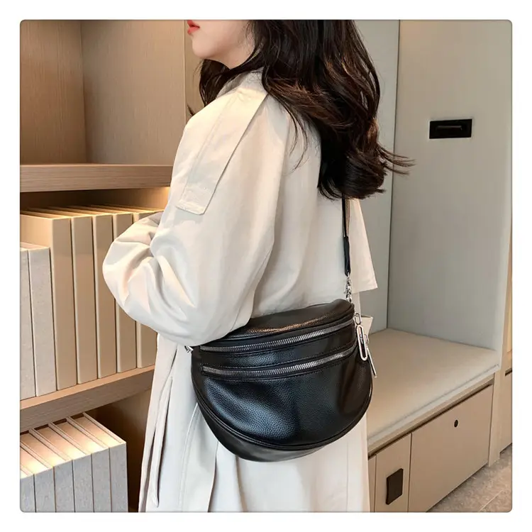 Black Crossbody Shoulder Bag with Striped Strap — feature 20
