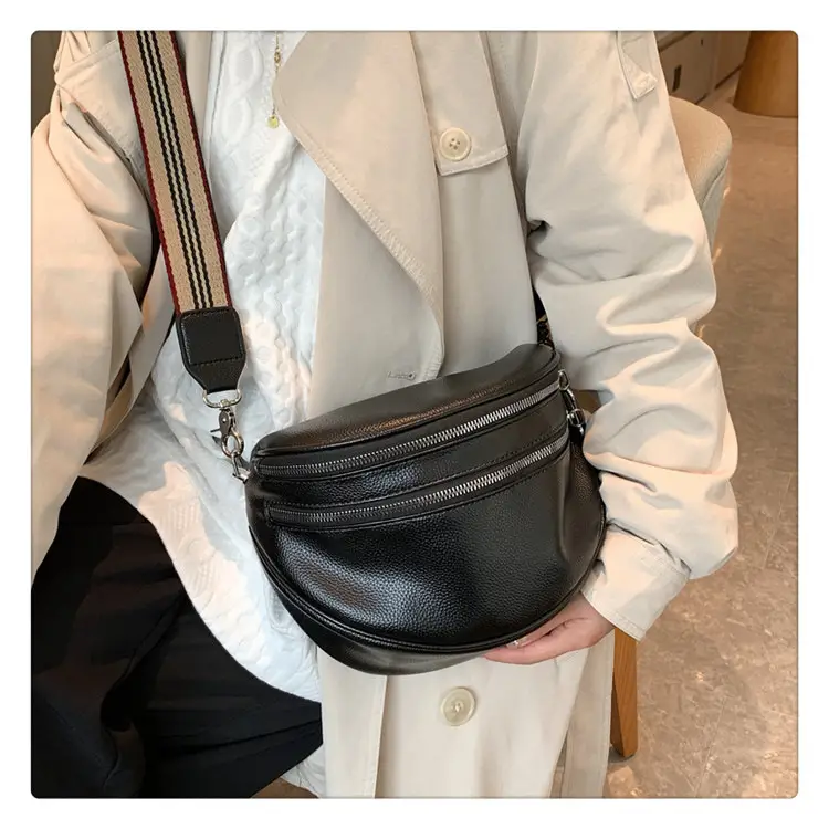 Black Crossbody Shoulder Bag with Striped Strap — feature 21