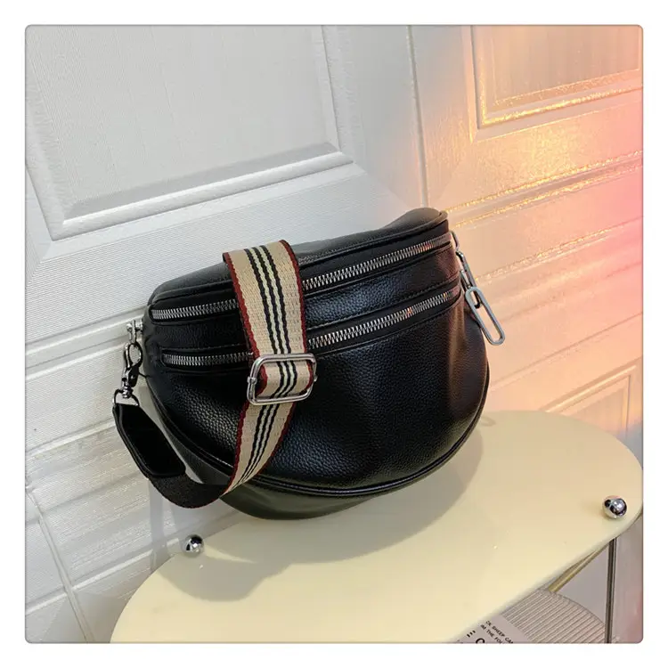 Black Crossbody Shoulder Bag with Striped Strap — feature 23