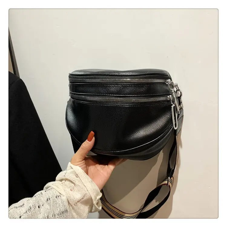Black Crossbody Shoulder Bag with Striped Strap — feature 24