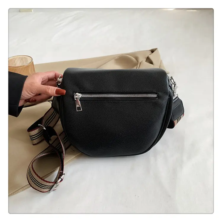 Black Crossbody Shoulder Bag with Striped Strap — feature 25