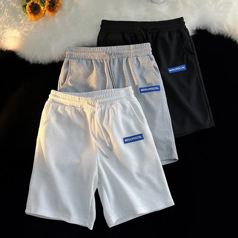 Men's White Waffle Shorts Summer Casual Loose Fit - Image 4