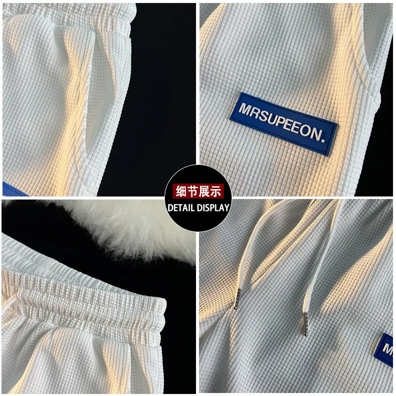 Men's White Waffle Shorts Summer Casual Loose Fit - Image 5
