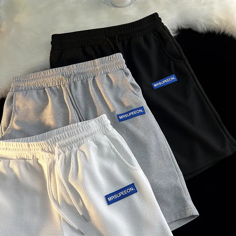 Men's White Waffle Shorts Summer Casual Loose Fit - Image 6