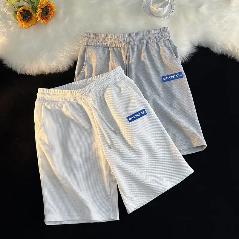 Men's White Waffle Shorts Summer Casual Loose Fit - Image 7