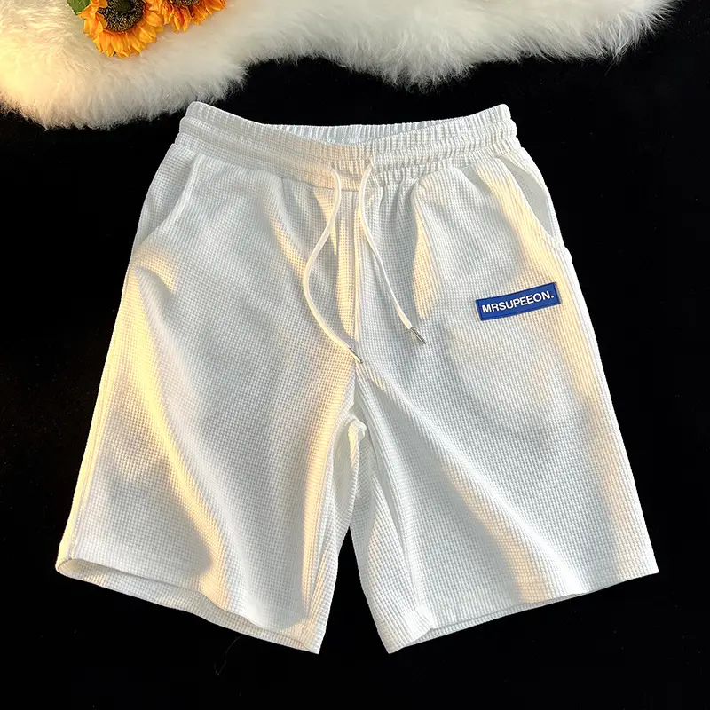 Men's White Waffle Shorts Summer Casual Loose Fit - Image 2