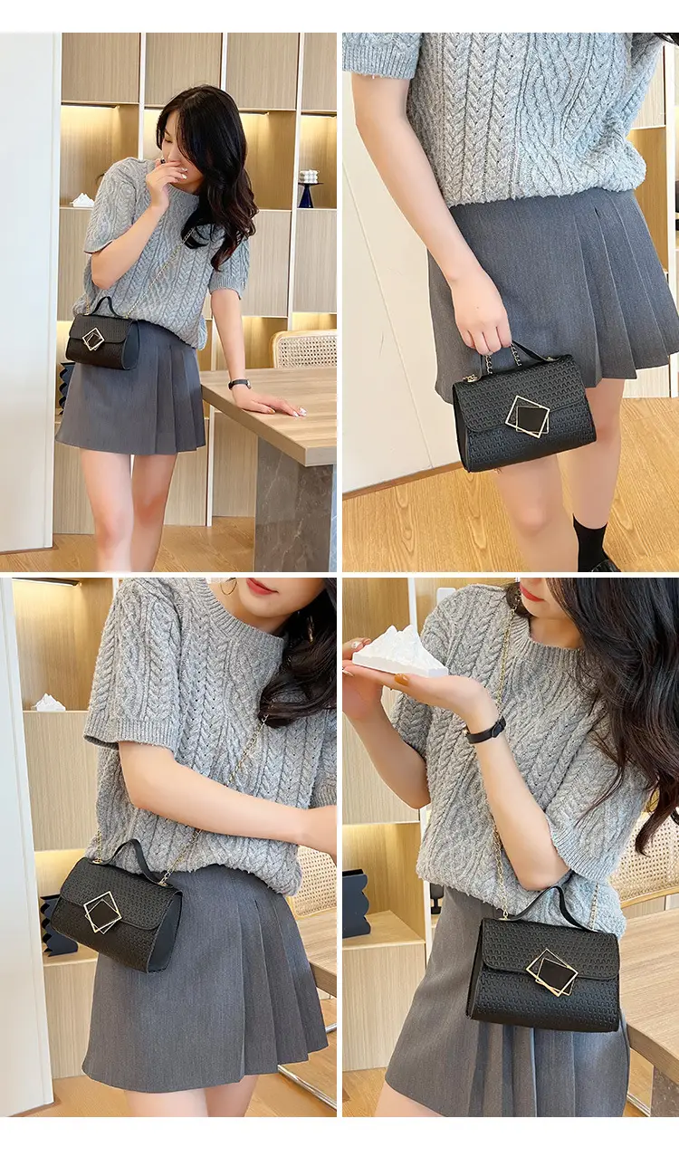 2023 New Korean Style Women's Black Chain Embossed Bag — feature 10