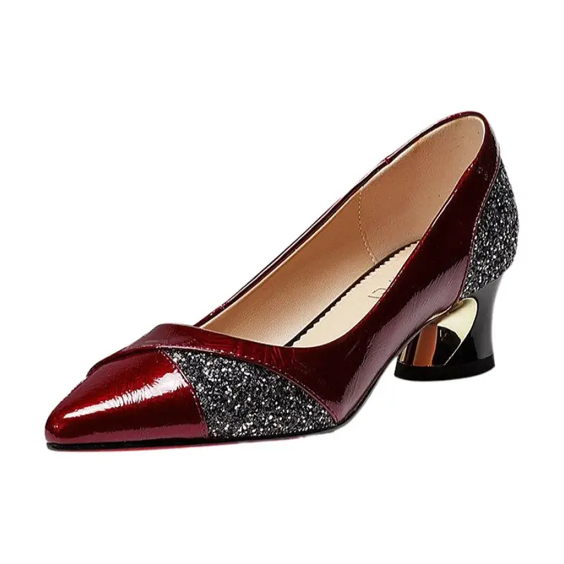 40yo Women's Black Pointed Heel Shoes Mid-Heel Leather All Match - Image 7