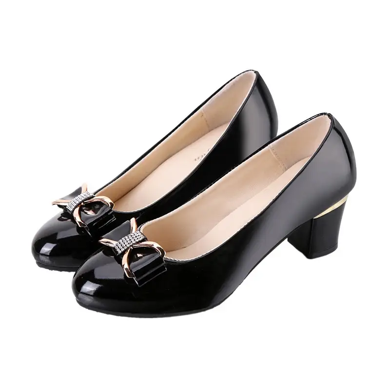 2023 New Thick Heel Women's Single Shoes Joker Set Feet Middle Heel Women's Leather Shoes plus size Professional Work Shoes Four Seasons Single Shoes - Image 8