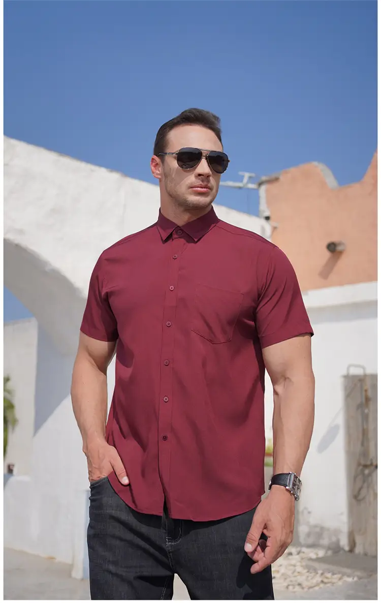 Men's Maroon Short Sleeve Shirt Extra Large Business Casual — feature 13
