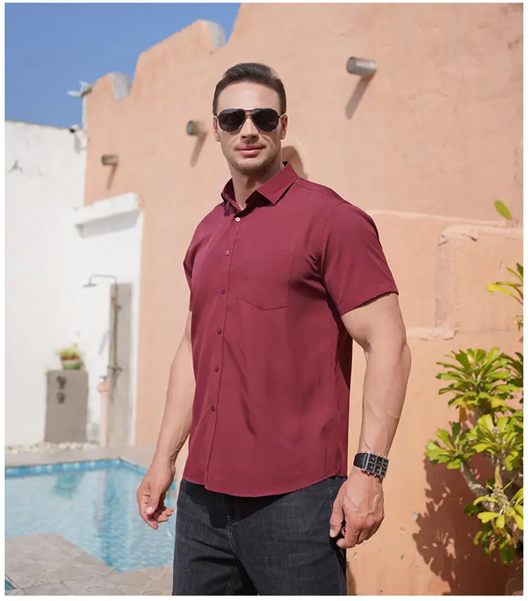 Men's Maroon Short Sleeve Shirt Extra Large Business Casual — feature 14