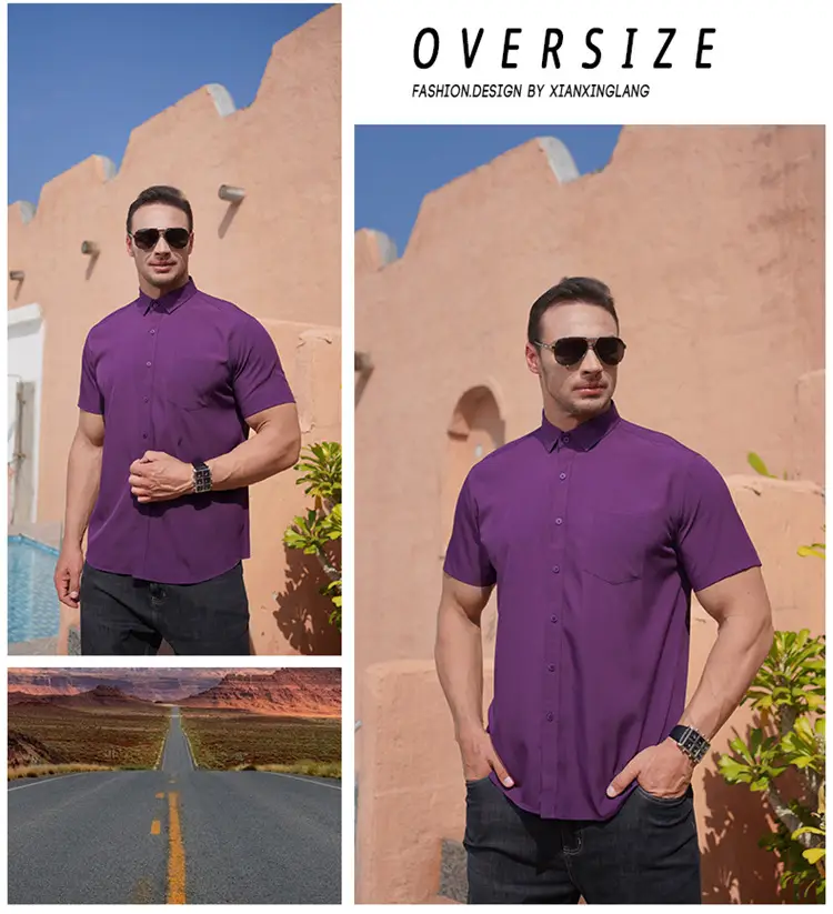 Men's Maroon Short Sleeve Shirt Extra Large Business Casual — feature 15