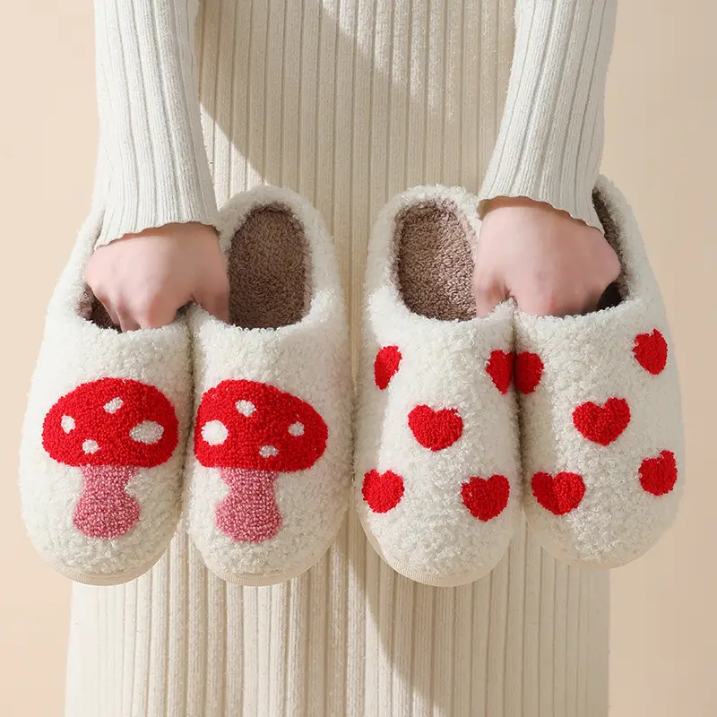 New Autumn and Winter Love Cotton Slippers for Men and Women Couples Home Indoor Cute Cartoon Smiling Face Anti-Slip Slippers Wholesale