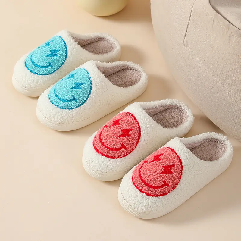 New Autumn and Winter Love Cotton Slippers for Men and Women Couples Home Indoor Cute Cartoon Smiling Face Anti-Slip Slippers Wholesale