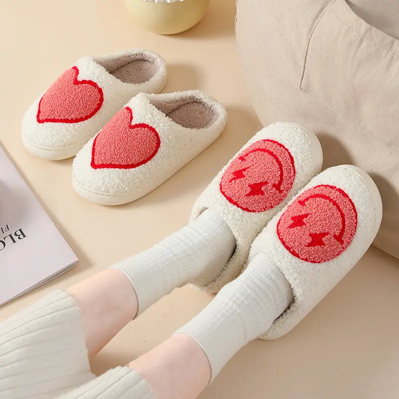 New Autumn and Winter Love Cotton Slippers for Men and Women Couples Home Indoor Cute Cartoon Smiling Face Anti-Slip Slippers Wholesale