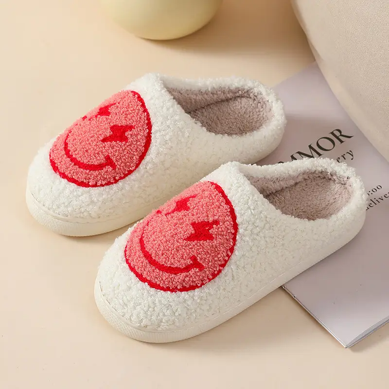 New Autumn and Winter Love Cotton Slippers for Men and Women Couples Home Indoor Cute Cartoon Smiling Face Anti-Slip Slippers Wholesale