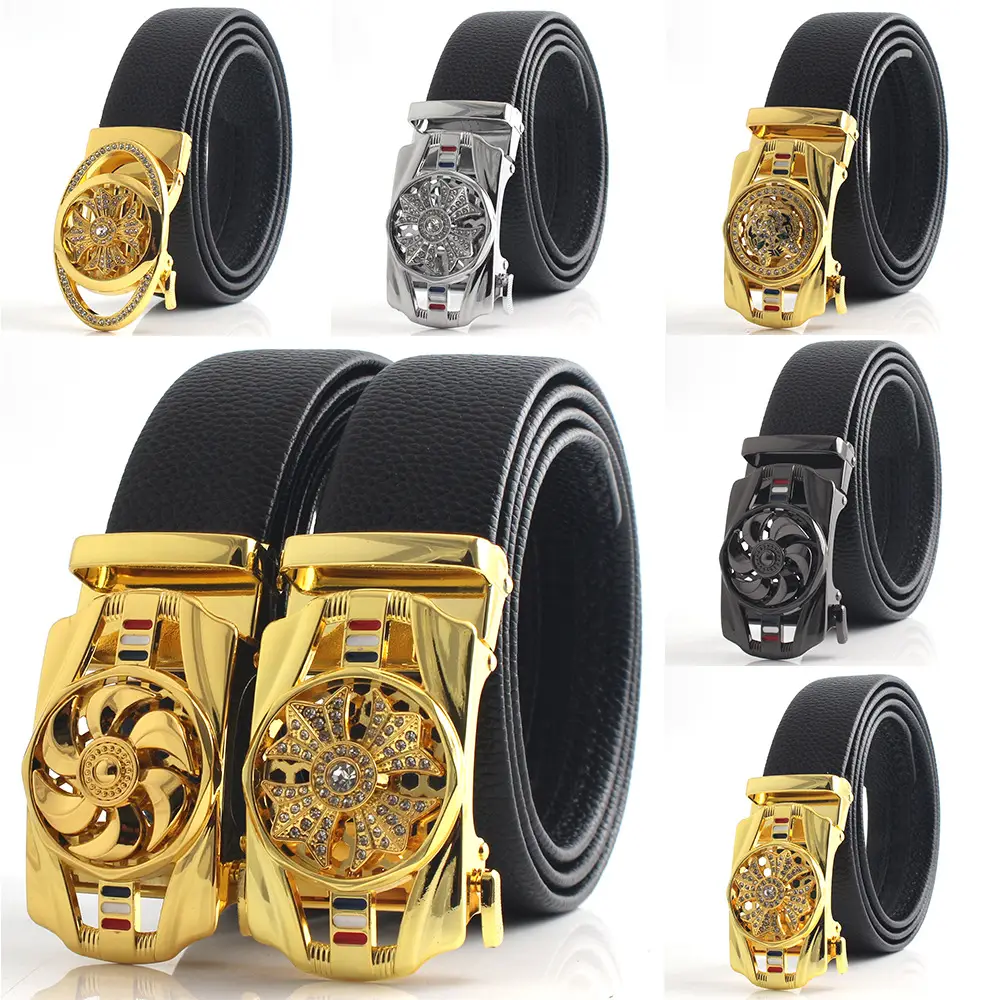 Men's Gold Mechanical Belt with Crystal Buckle - Image 9