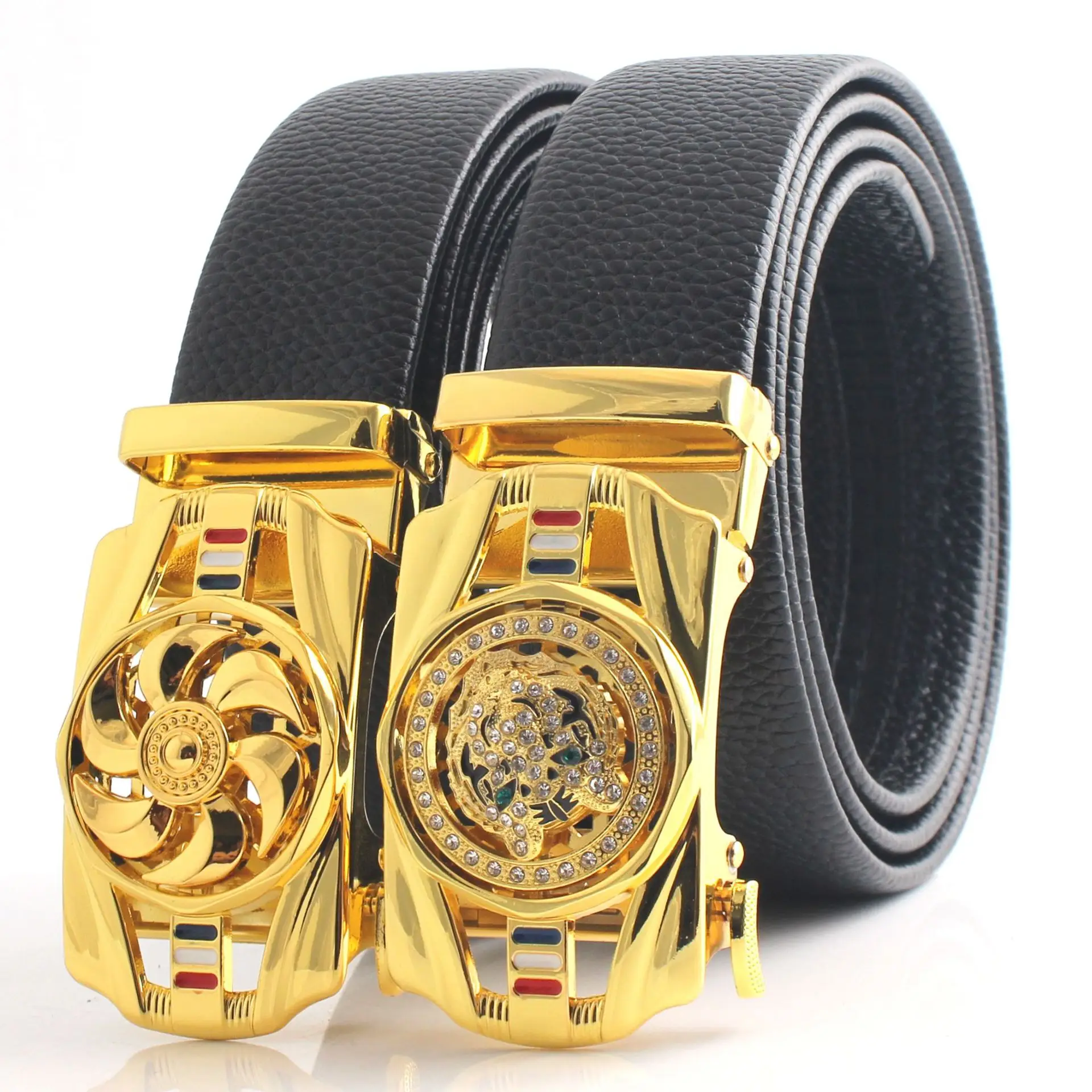 Men's Gold Mechanical Belt with Crystal Buckle - Image 10