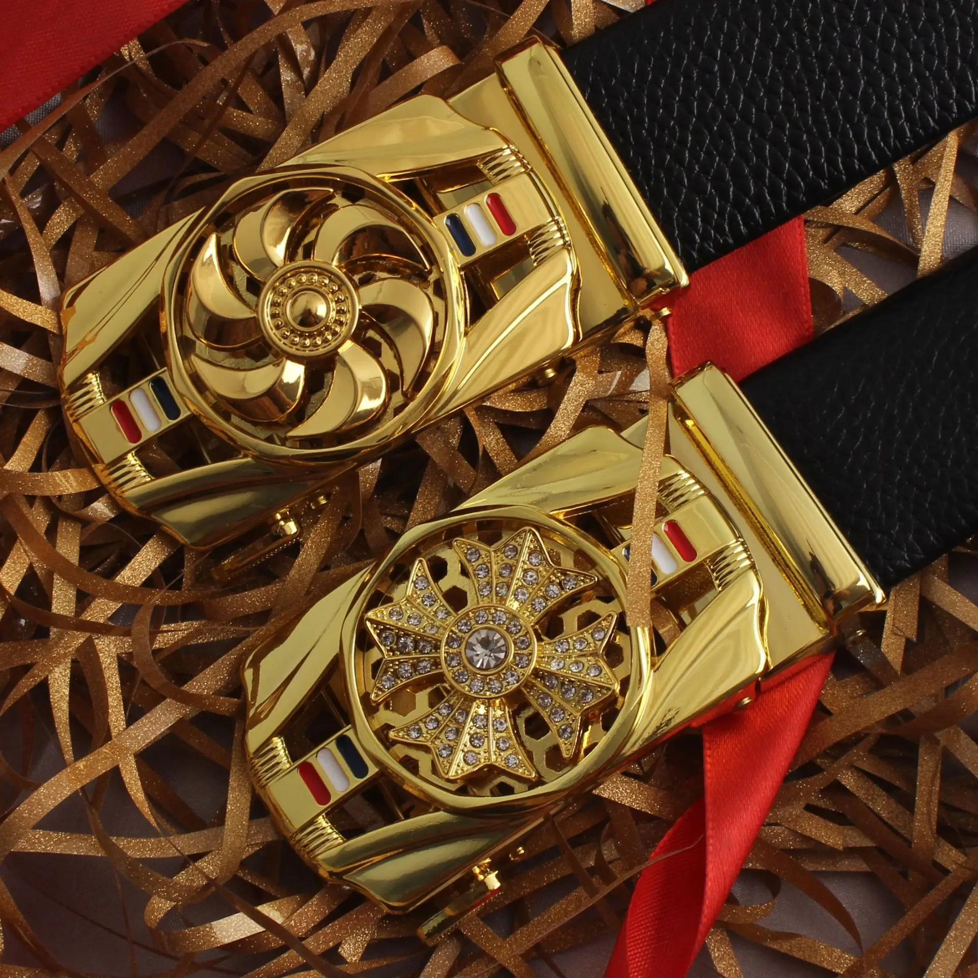 Men's Gold Mechanical Belt with Crystal Buckle - Image 11