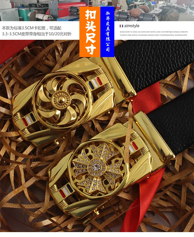 Men's Gold Mechanical Belt with Crystal Buckle โ feature 7