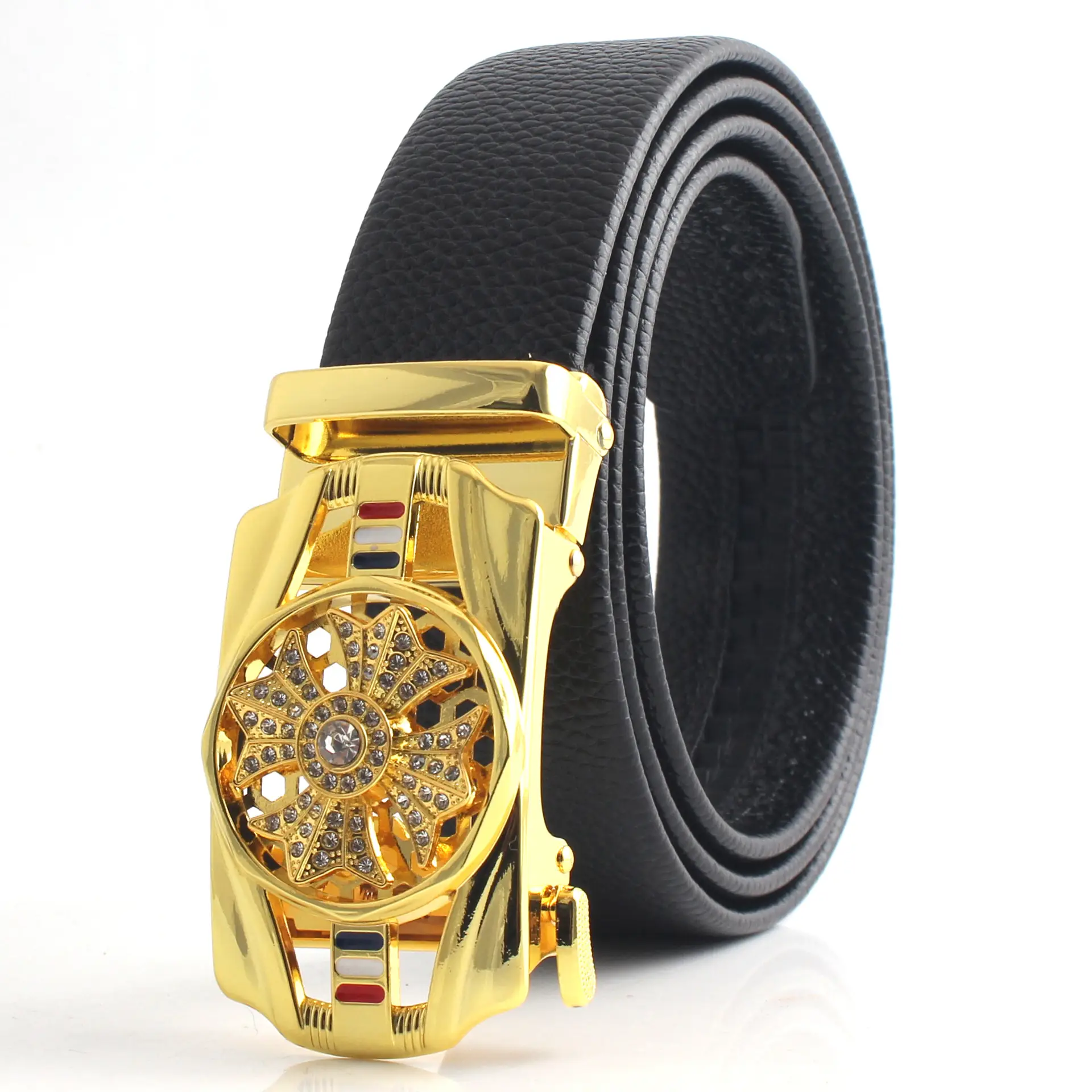 Men's Gold Mechanical Belt with Crystal Buckle