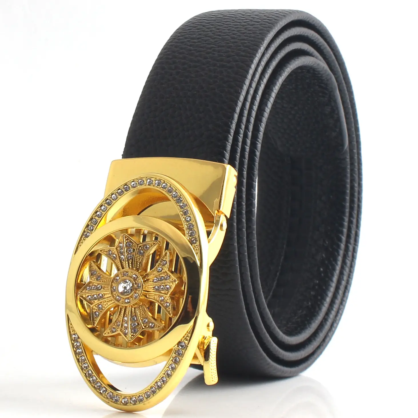 Men's Gold Mechanical Belt with Crystal Buckle - Image 4