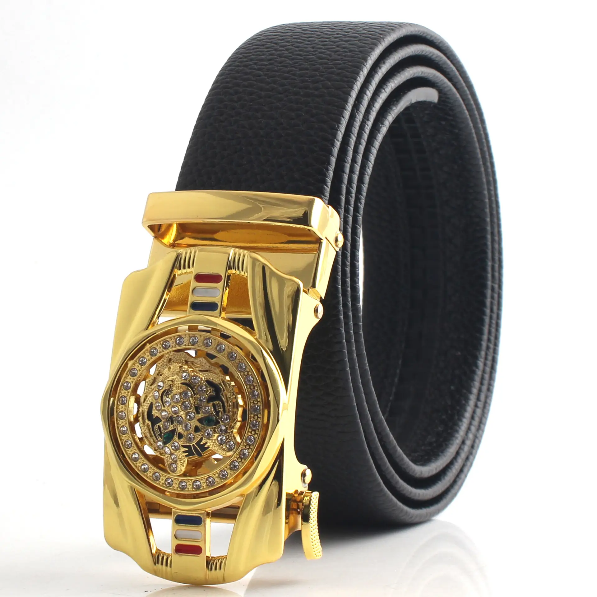 Men's Gold Mechanical Belt with Crystal Buckle - Image 8