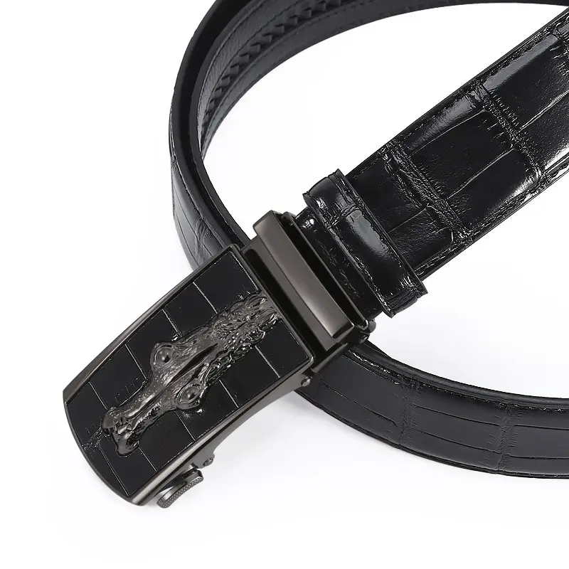 Men's Croc Leather Belt Brown Black with Gold Buckle - Image 6