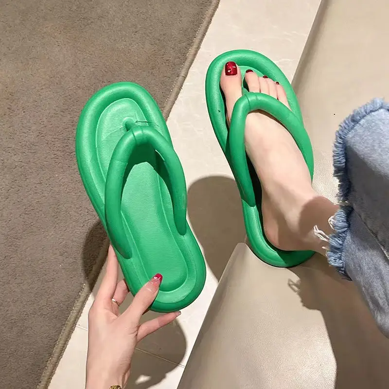 Women Green Soft Flip Flops Non-Slip
