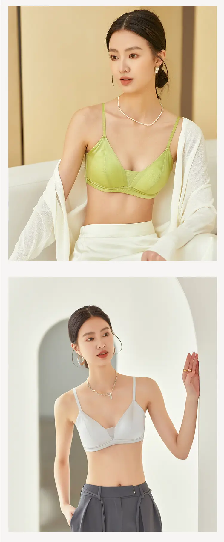 Tangge Silk Satin Rings-Free Bra Green Big Chest — feature 14