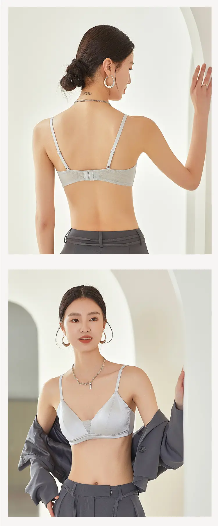 Tangge Silk Satin Rings-Free Bra Green Big Chest — feature 15