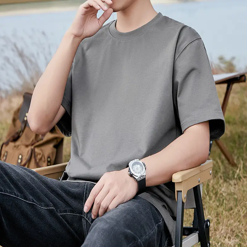 240g Combed Cotton Men T-Shirt Grey Loose Fit - Image 3