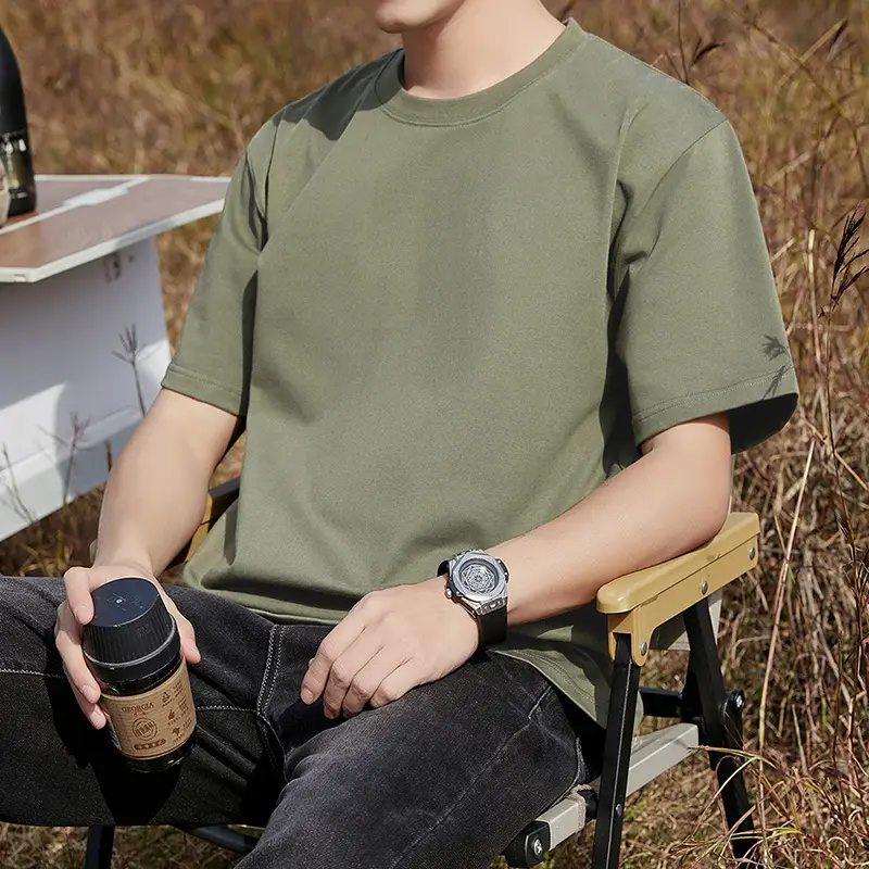 240g Combed Cotton Men T-Shirt Grey Loose Fit - Image 7