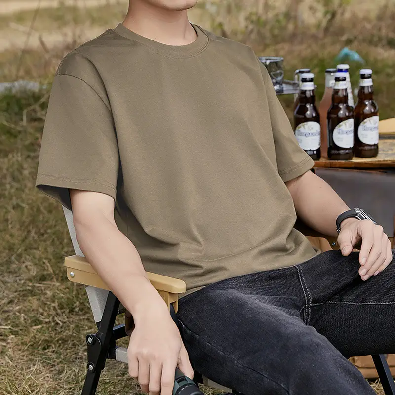 240g Combed Cotton Men T-Shirt Grey Loose Fit - Image 8