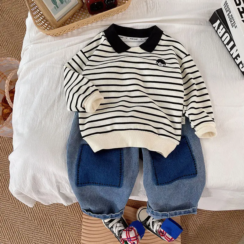 Boys Striped Sweatshirt 2026 New Korean Style - Image 3