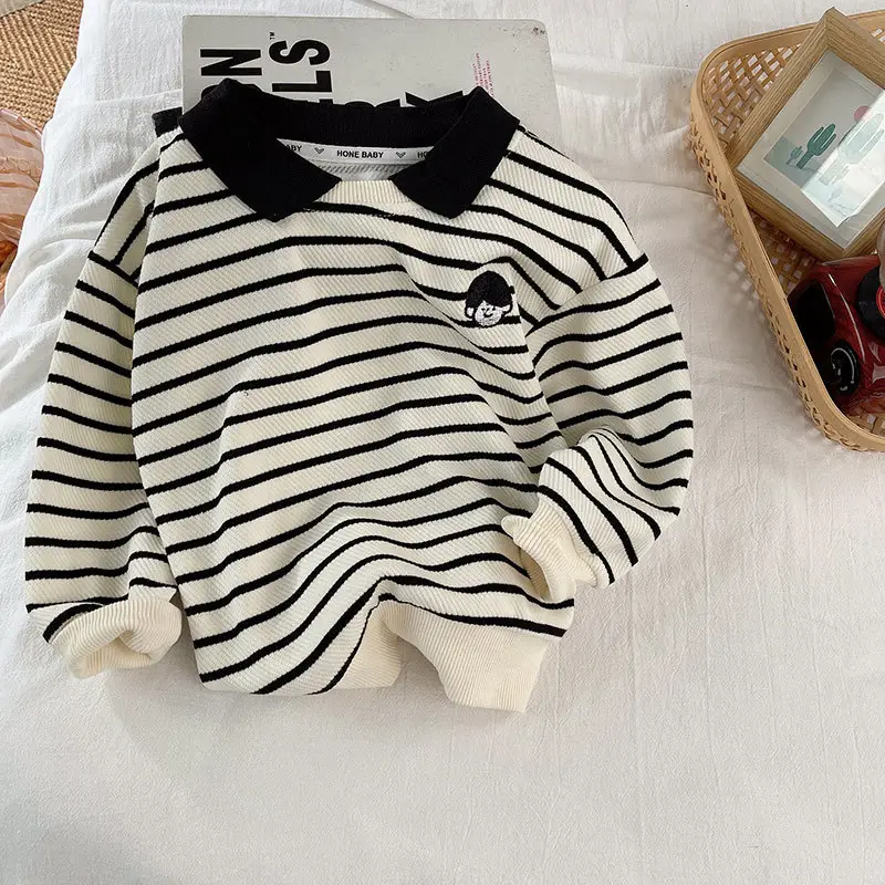 Boys Striped Sweatshirt 2026 New Korean Style - Image 4