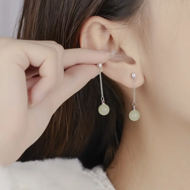 2023 Jade Long Earrings for Women Green Zircon - Image 3