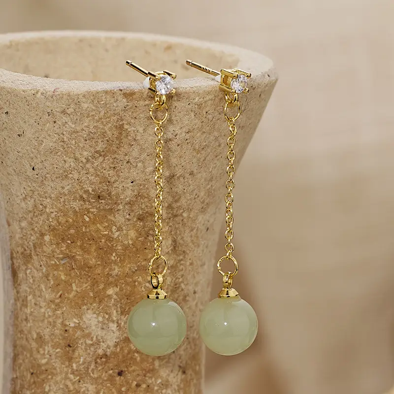 2023 Jade Long Earrings for Women Green Zircon - Image 4
