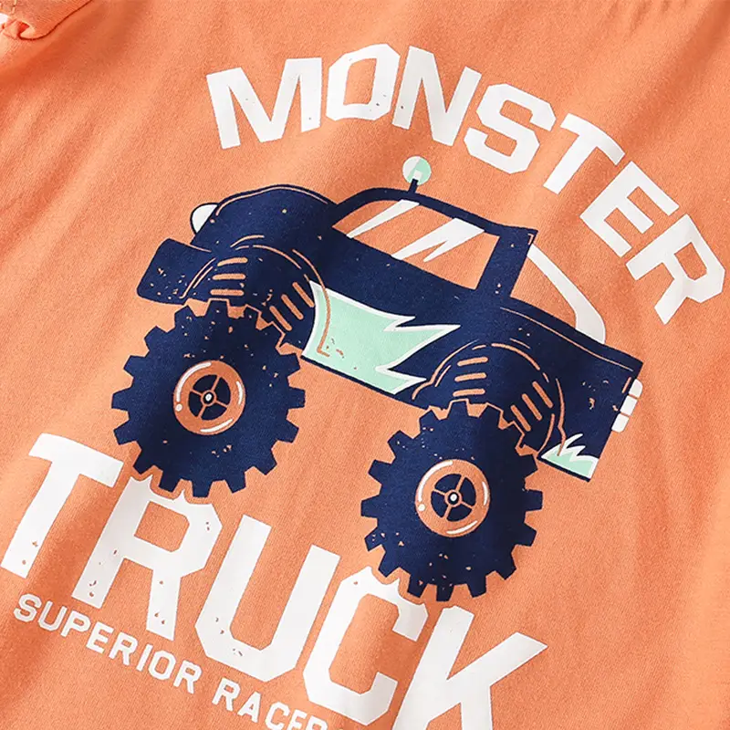 Kids Monster Truck T-Shirt Orange Cotton Boys - Image 3