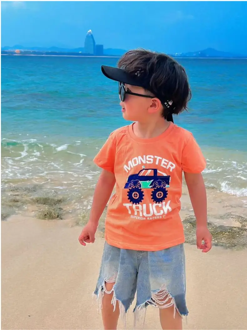 Kids Monster Truck T-Shirt Orange Cotton Boys — feature 4