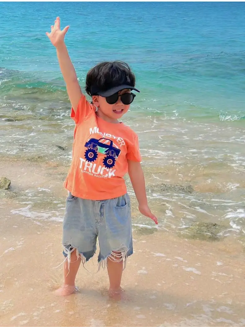 Kids Monster Truck T-Shirt Orange Cotton Boys — feature 7