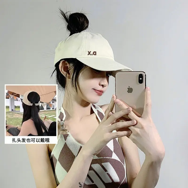 Women's Purple Peaked Cap with Tied High Ponytail - Image 6