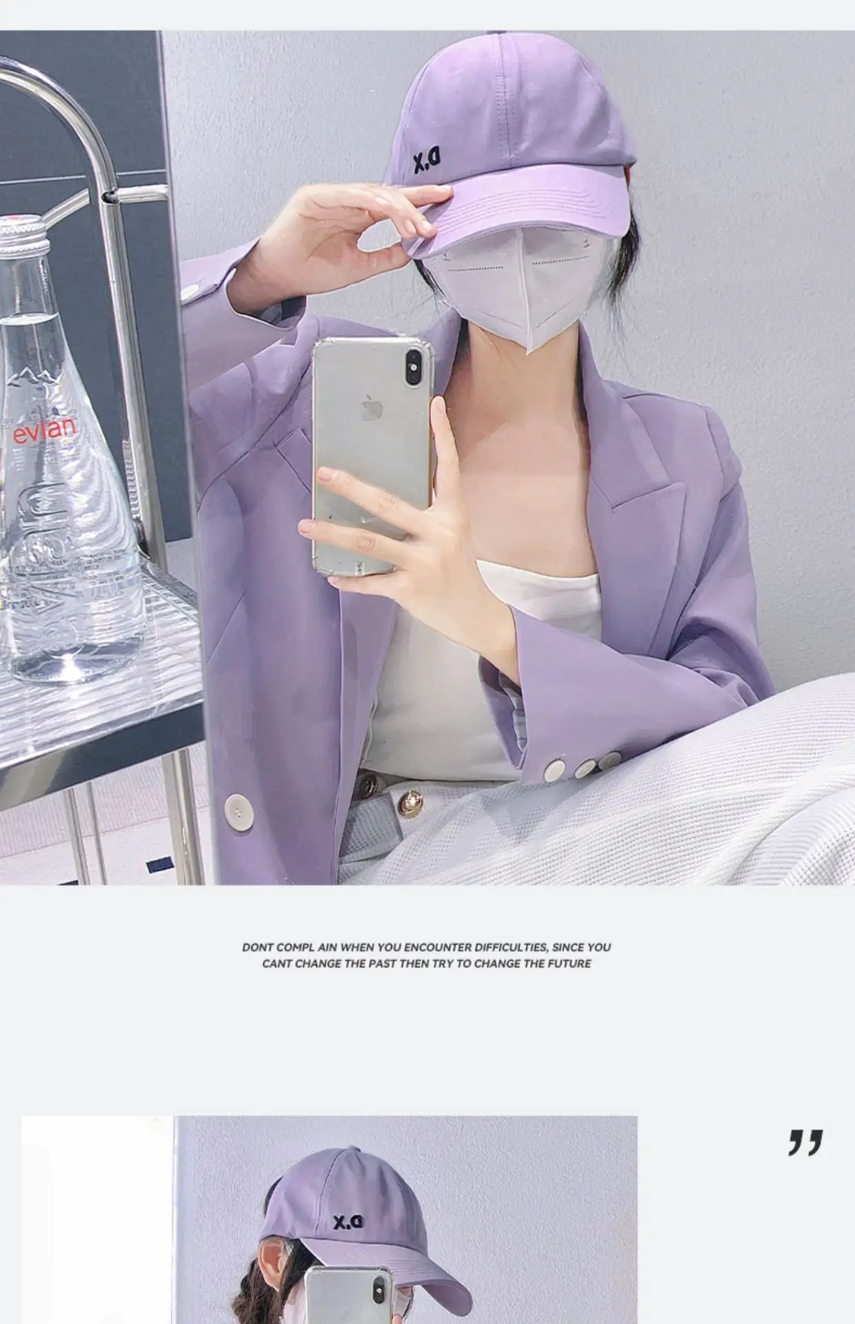 Women's Purple Peaked Cap with Tied High Ponytail — feature 23
