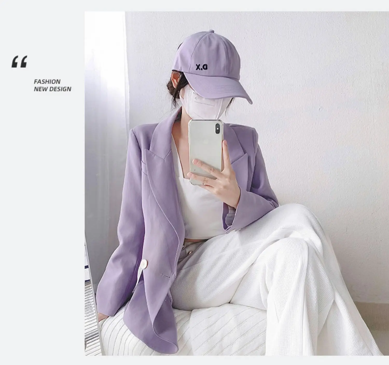 Women's Purple Peaked Cap with Tied High Ponytail — feature 25